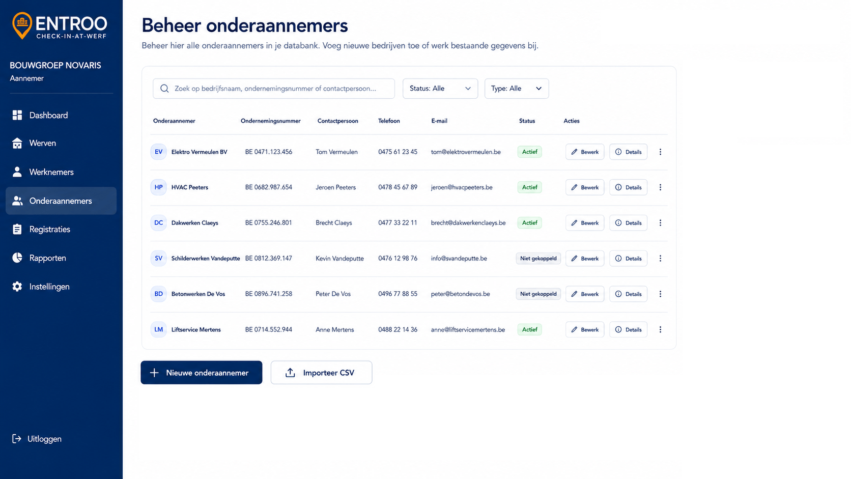Beheer onderaannemers in ENTROO